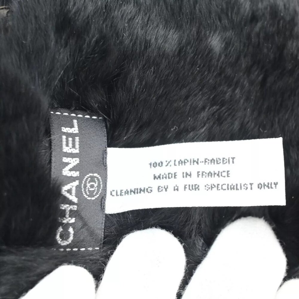 CHANEL CC Logo Wristband Bangle Bracelet Fur Black White France - Picture 7 of 10